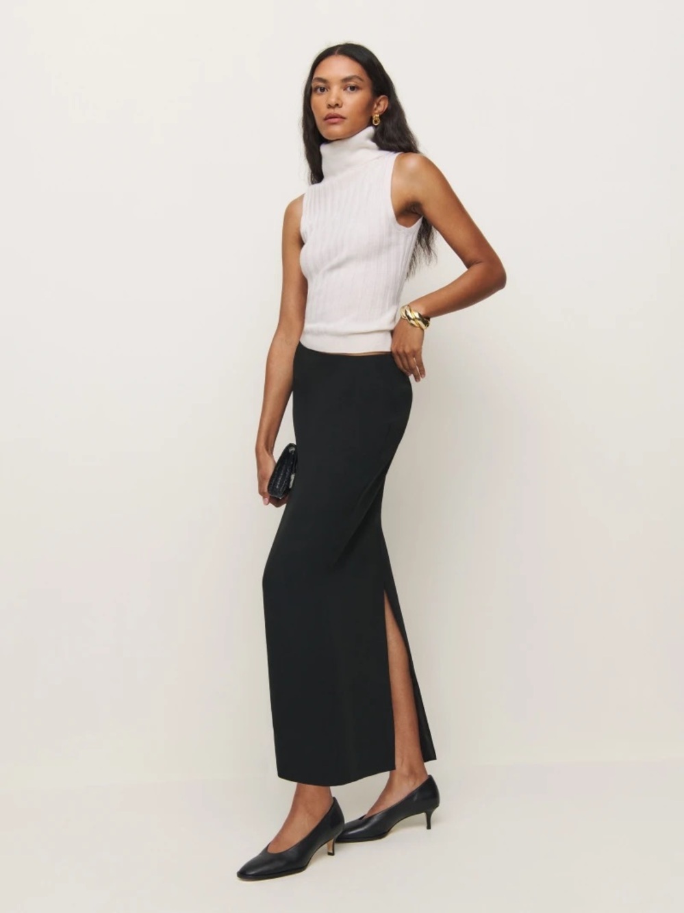 NWT Reformation Jordan Low Rise Maxi Skirt Black 10